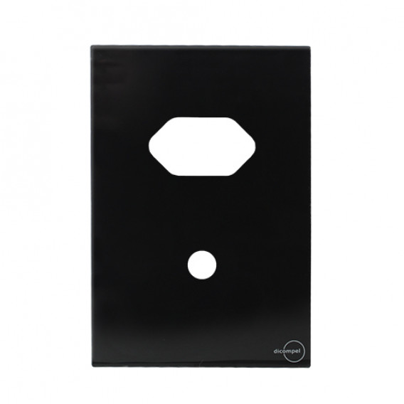 Placa p/ 1 Tomada + 1 Furo 4x2 - Novara Glass Preto Brilhante